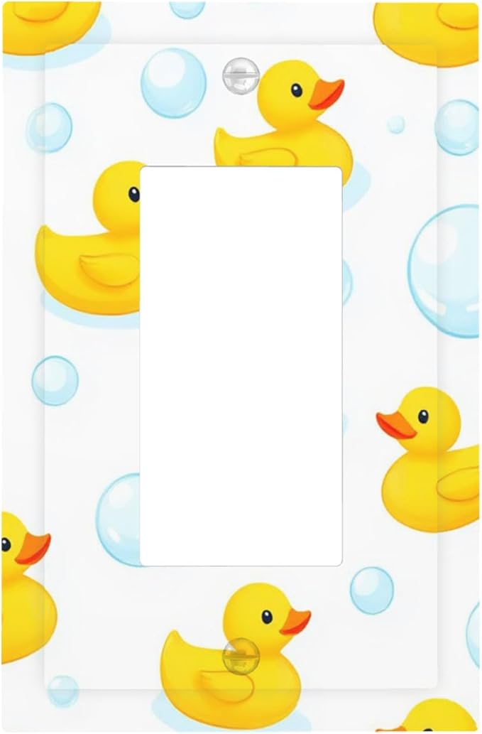 Cheerful Rubber Ducks & Bubbles Bath Time Single Rocker Switch Cover - 1-Gang Standard US Size Bathroom Funny Duck Light Switch Covers for Boys & Girls Bathroom Decor