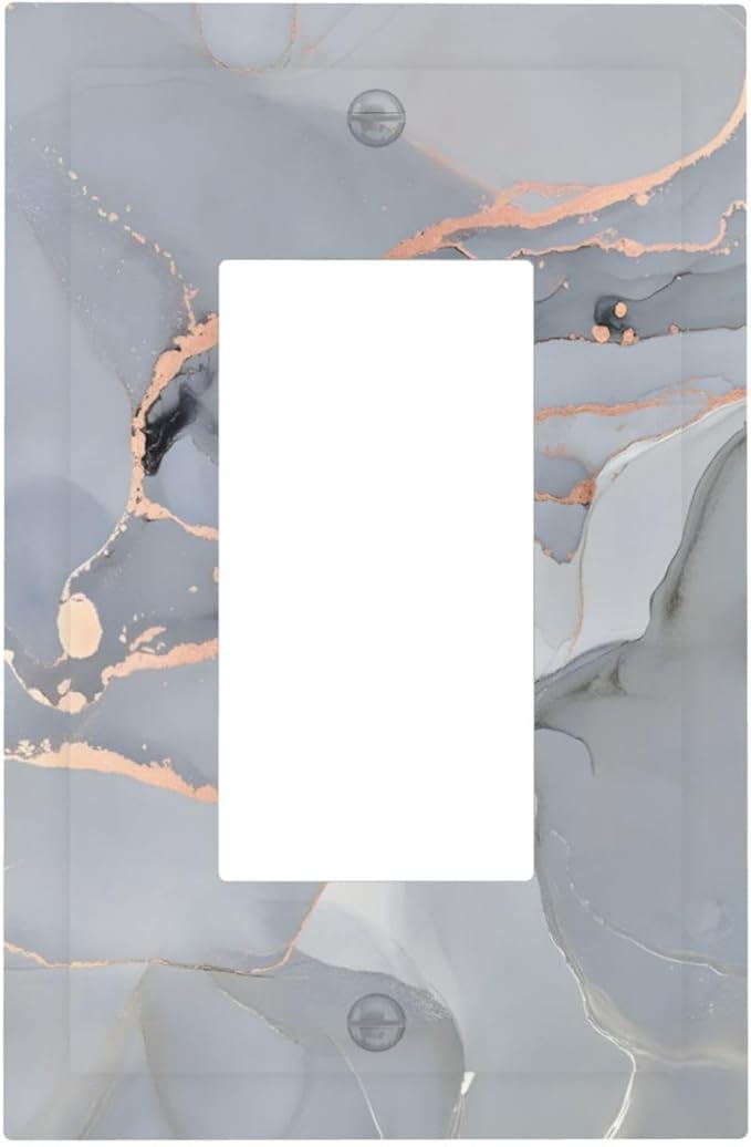 Gray And Gold Marble Abstract Luxury Print Decorative Outlet Covers 1 Gang Single Rocker Light Switch Cover Plate Wall Plates GFCI Faceplate for Bathroom Kitchen Bedroom Decor