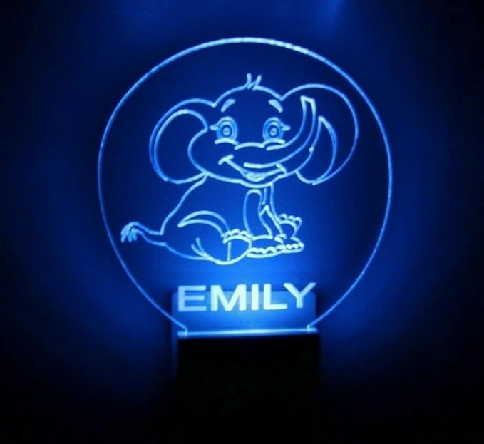 MIRROR MANIA Night Light Multi Color Personalized LED Plug-in, Ultra-Slim Touch Night Light Smart Dusk to Dawn Sensor, Kids Children's Bedroom Kitchen Bathroom Hallway Play Room Variations (Elephant)