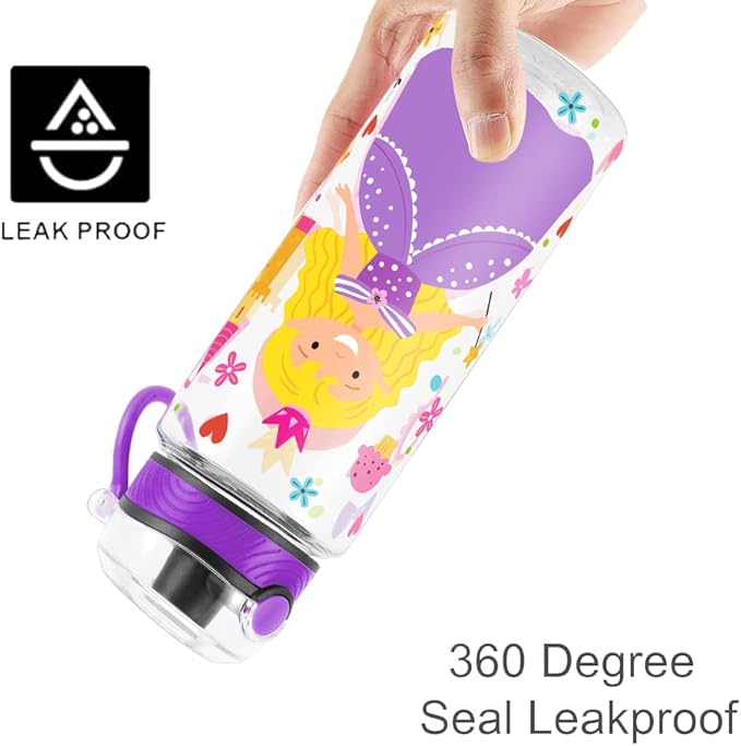 Home Tune Cute Water Bottle for School Kids Girls, BPA FREE Tritan & Leak Proof & Easy Clean & Carry Handle, 23oz/ 680ml - Princess
