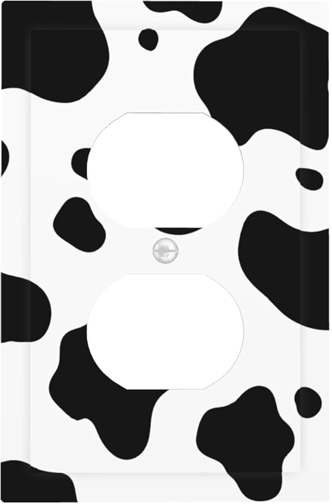 Cow Print Duplex Wall Plate - 1-Gang Standard US Size Farmhouse Cowhide Outlet Covers, Black & White Rustic Animal Print for Country Homes