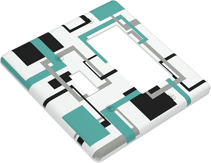 Geometric Turquoise Black Gray Modern Abstract Boho Outlet Covers 1 Toggle 1 Rocker Combination Decorative Wall Plate Electrical Switch Plates Light Switch Cover Plate for Office Nursery Decor