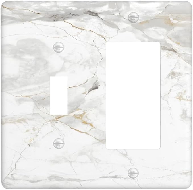 White Marbling Golden Stream Lines Print Outlet Covers 1 Toggle 1 Rocker Combination Decorative Wall Plate Electrical Switch Plates Light Switch Cover Plate for Bathroom Kitchen Decor