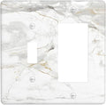 White Marbling Golden Stream Lines Print Outlet Covers 1 Toggle 1 Rocker Combination Decorative Wall Plate Electrical Switch Plates Light Switch Cover Plate for Bathroom Kitchen Decor