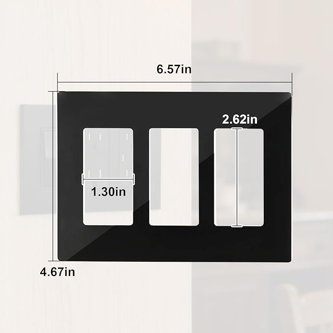 Matte Black 3-Gang Screwless Decorative Wall Plates, Wall Plate Child Safe Outlet Cover, Unbreakable Polycarbonate Thermoplastic for Leviton 80311-SE, Screw Smooth Face Switch Plates, 3-Pack