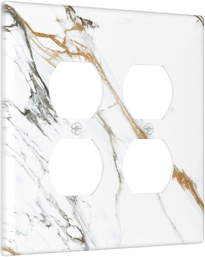White Gold Marble Modern Abstract Luxury Print Outlet Covers 2 Gang Double Duplex Decorative Light Switch Covers Electrical Wallplates Socket Faceplate for Bathroom Kitchen Decor