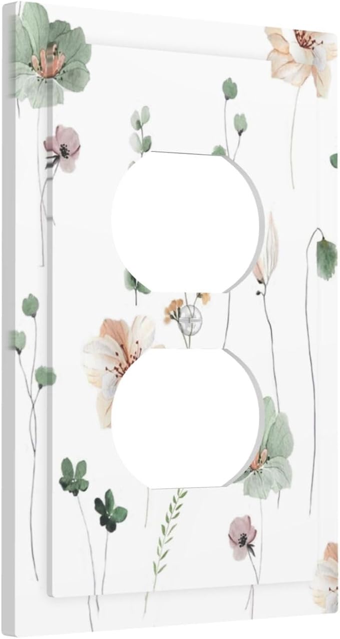 Outlet Covers Watercolor Floral Botanical Flowers 1 Gang Duplex Light Switch Cover Decorative Switch Plates Electrical Receptacle Faceplate Wall Plate For Living Room Bed Room Decor