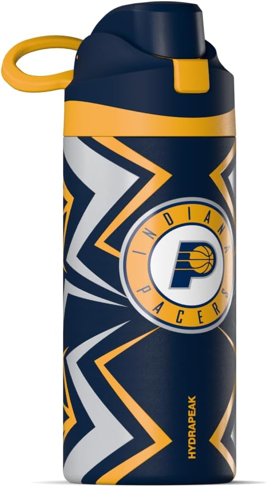 Hydrapeak x NBA Officially Licensed Indiana Pacers Oasis 20 oz Insulated Kids Water Bottle, Stainless Steel Water Bottle Kids with Chug Lid, Push Button