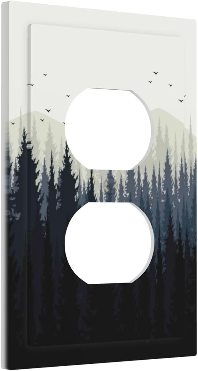 Outlet Covers Forest Pine Tree Mountains Black Bird 1 Gang Duplex Light Switch Cover Decorative Switch Plates Electrical Receptacle Faceplate Wall Plate For Bed Room Farmhouse Decor