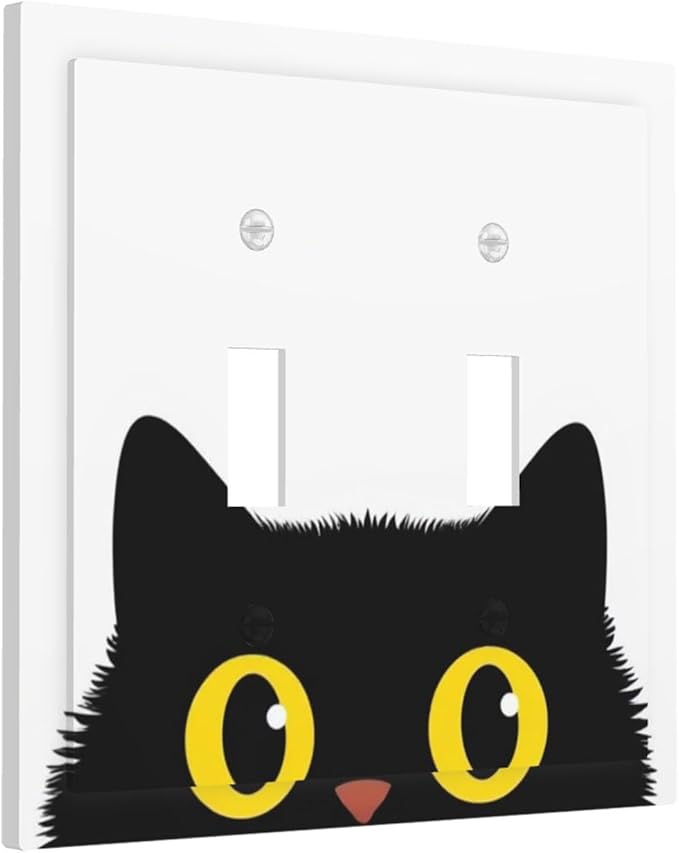 Peeking Cute Black Cat Double Toggle Switch Cover - 2-Gang Standard US Size Curious Cat Eyes Light Switch Covers for Cat Lover Decor
