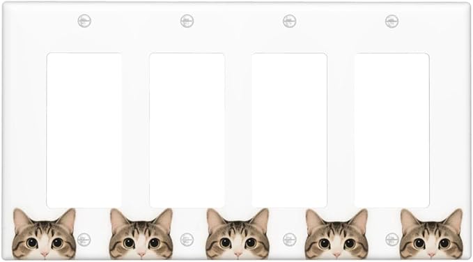 Cat Quad Rocker Wall Plate Decorative 4 Gang Light Switch Covers Electrical Switchplate Home Decorate Faceplat for Bathroom Bedroom Kitchen Room 4.5 x 8 Inch