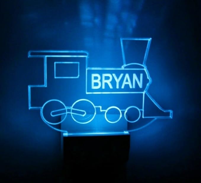 MIRROR MANIA Night Light Multi Color Personalized LED Plug-in, Ultra-Slim Touch Night Light Smart Dusk to Dawn Sensor, Kids Children's Bedroom Kitchen Bathroom Hallway Play Room Variations (Train)