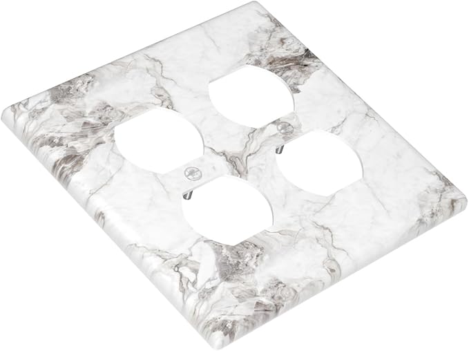 White And Gray Marble Patterns Texture Abstract Print Outlet Covers 2 Gang Double Duplex Decorative Light Switch Covers Electrical Wallplates Socket Faceplate for Bathroom Kitchen Decor