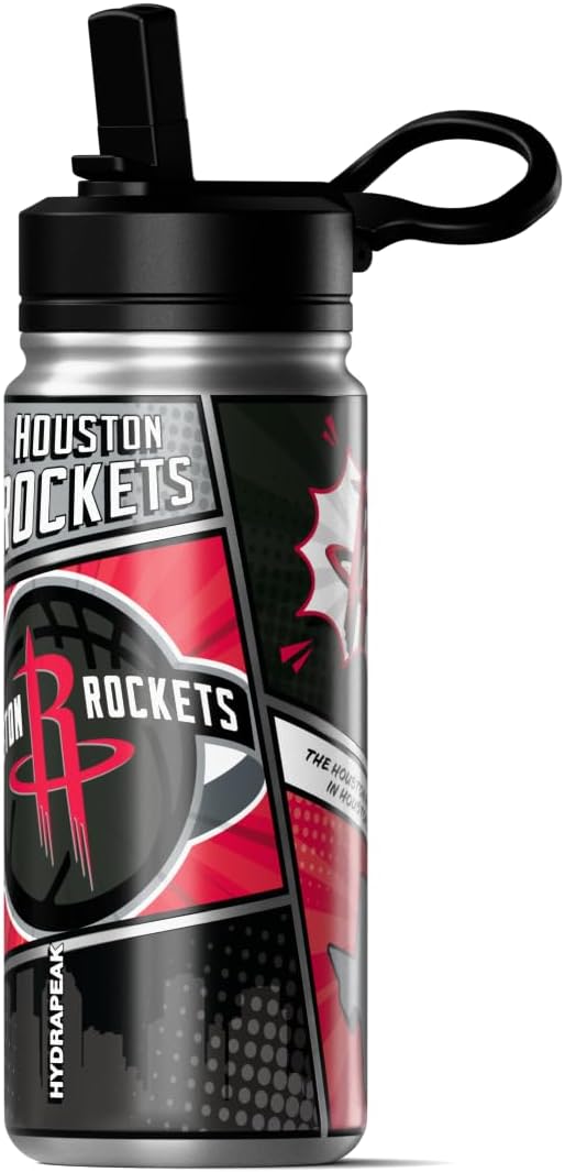 Hydrapeak x NBA Houston Rockets 20 oz Stainless Steel Water Bottle, Officially Licensed Double Wall Insulated Sports Bottle with Straw Lid, Reusable Leakproof Gift for Kids & Adults