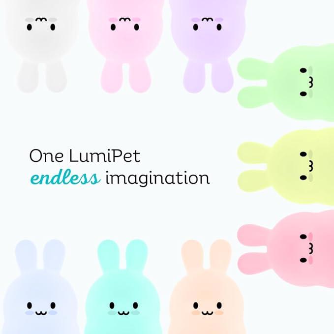 Lumipets Junior Bunny Night Light, Soft Silicone Material, 8 Soothing Colors, Cordless, Easy Control, Portable