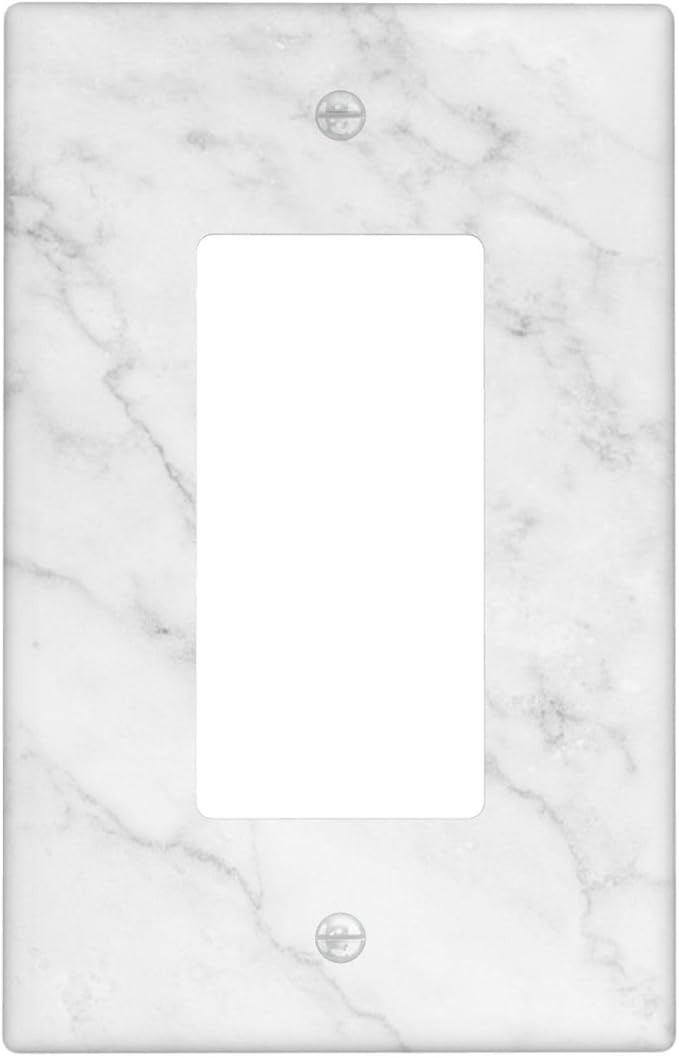 Faux White Marble Printed Single Gang Rocker Light Switch Cover Plates Decorative Outlet Covers, 1 Gang Rocker Wall Plate