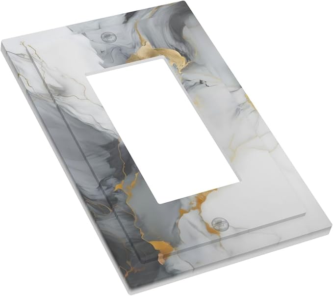 Gold Marble Grey Art Abstract Luxury Print Decorative Outlet Covers 1 Gang Single Rocker Light Switch Cover Plate Wall Plates GFCI Faceplate for Kitchen Bathroom Decor