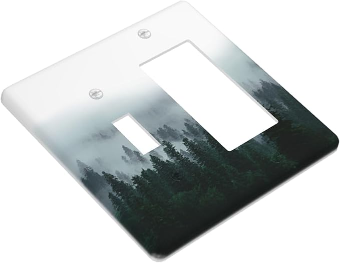 Forest Pine Forest Foggy Mountain Natural Scenery Outlet Covers 1 Toggle 1 Rocker Combination Decorative Wall Plate Electrical Switch Plates Light Switch Cover Plate for Bed Room Living Room Decor