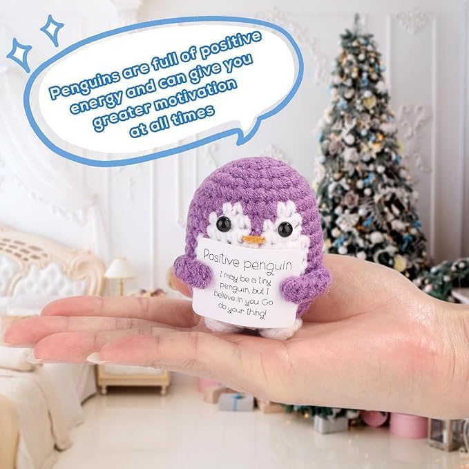 Mini Funny Knitted Penguin Toy Cute Animals Potato Doll with Encouragement Card Gift for Kids Girls Boys Women Friends Birthday Party Decoration