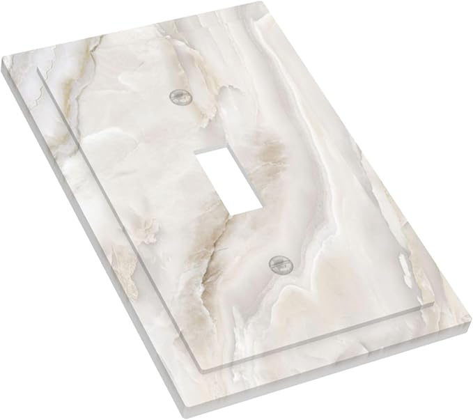 Abstract Luxury White Marble Texture Decorative Light Switch Cover 1 Gang Single Toggle Device Electrical Faceplate Switchplates Decorator Outlet Wall Plate for Bathroom Kitchen Living Room Decor