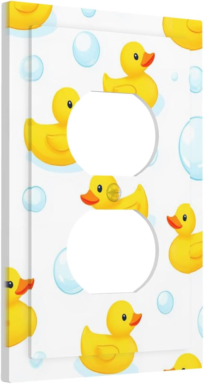 Cheerful Rubber Ducks & Bubbles Bath Time Duplex Wall Plate - 1-Gang Standard US Size Bathroom Funny Duck Outlet Covers for Kids' Bathroom Decor