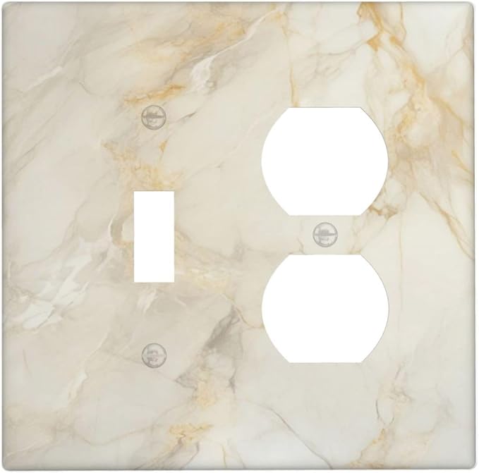 Outlet Covers Beige Gold Marble Abstraction Morden Art 2 Gang Decorative Switch Plates 1 Toggle Duplex Combo Light Switch Cover GFCI Socket Cover WallPlates for Kitchen Bathroom Decor
