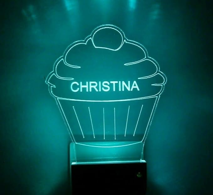 MIRROR MANIA Night Light Multi Color Personalized LED Plug-in, Ultra-Slim Touch Night Light Smart Dusk to Dawn Sensor, Kids Children's Bedroom Kitchen Bathroom Hallway Play Room Variations (Cupcake)
