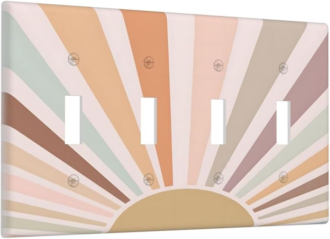 Boho Sun Rainbow Retro Aesthetic Abstract Art Sunrise Sunset Light Switch Covers Quad Toggle Electrical Faceplate 4 Gang Wall Plate Decorative Switch Plates Cover for Kids Room Bedroom Decor