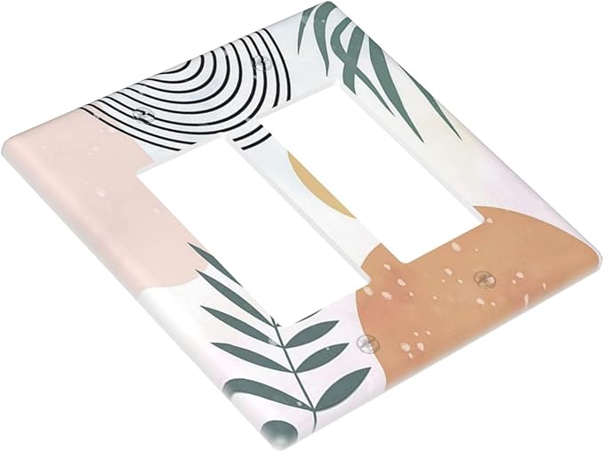 Outlet Covers Boho Mid Century Sun Leaves 2 Gang Wall Plate Double Rocker Light Switch Cover Abstract Leaf Arch Decorative GFCI Receptacle Cover Electrical Switchplate for Bathroom Home Decor