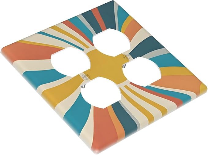 Decorative Outlet Covers with Retro Mid-Century Modern Sunburst Motif Design 2 Gang Wall Plate Double Duplex Receptacle Light Switch Cover Switch Plate Cover for Abstract Wall Decor