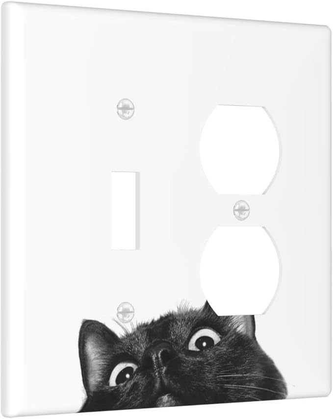 Peeping Black Cat Cute Animals Wallplates 1 Toggle 1 Duplex Switch Plate Electrical GFCI Faceplate Decorative Light Switch Covers for Kids Room Home Decor
