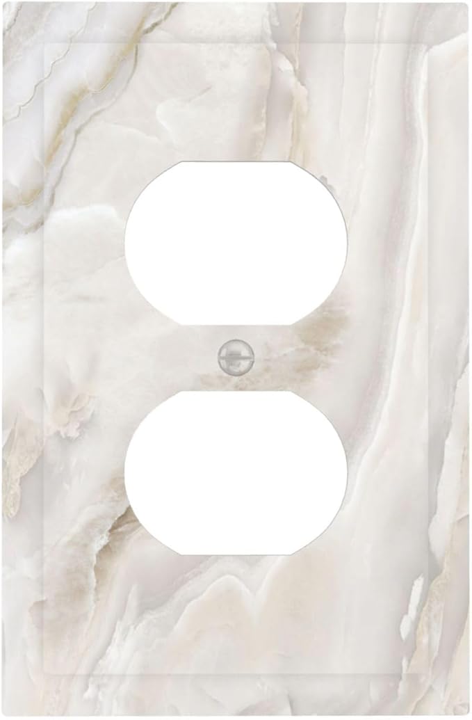 Abstract Luxury White Marble Texture Outlet Covers 1 Gang Duplex Light Switch Cover Decorative Switch Plates Electrical Receptacle Faceplate Wall Plate for Bathroom Kitchen Living Room Decor