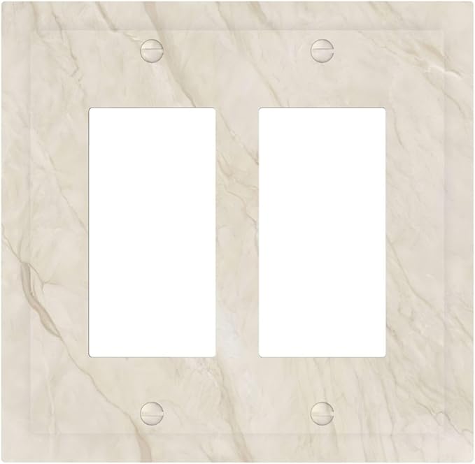 White Taupe Marble Abstract Luxury Decorative Outlet Covers 2 Gang Double GFCI Rocker Electrical Wall Panels Light Switch Cover Plate for Bathroom Kitchen Home Decor