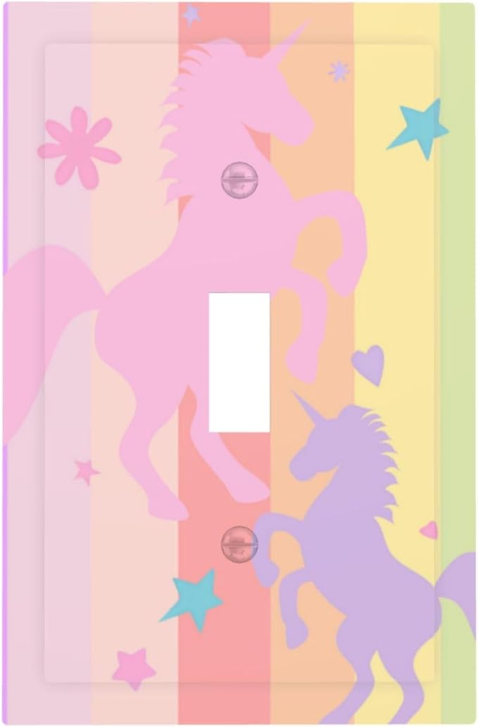 Cute Purple Pink Rainbow Unicorn 1 Gang Light Switch Cover Single Toggle Wall Plate Decorative Electrical Switchplate Covers Faceplate Switchplate for Nursery Girls Boys Room Kids Room Décor
