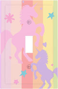 Cute Purple Pink Rainbow Unicorn 1 Gang Light Switch Cover Single Toggle Wall Plate Decorative Electrical Switchplate Covers Faceplate Switchplate for Nursery Girls Boys Room Kids Room Décor