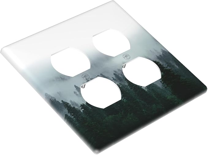 Forest Pine Forest Foggy Mountain Natural Scenery Outlet Covers 2 Gang Double Duplex Decorative Light Switch Covers Electrical Wallplates Socket Faceplate for Bed Room Living Room Decor