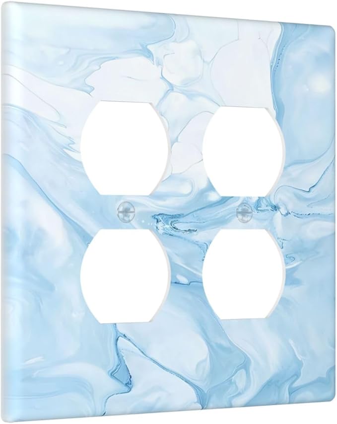 Navy Blue Sea Waves Spilled Ink Marble Simplicity Print Outlet Covers 2 Gang Double Duplex Decorative Light Switch Covers Electrical Wallplates Socket Faceplate for Bathroom Living Room Decor