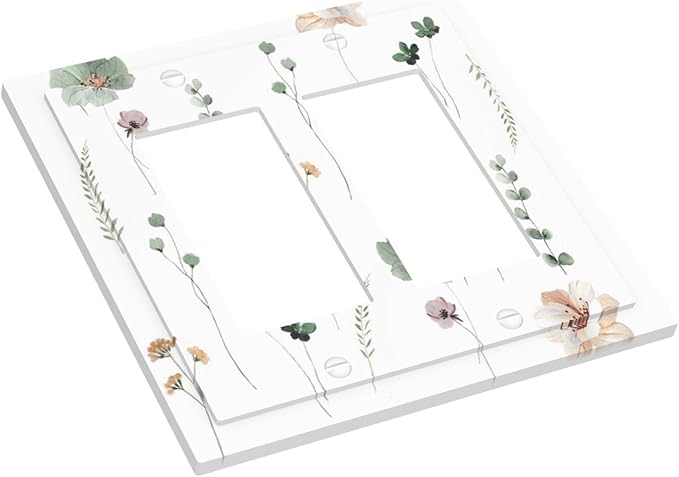 Decorative Outlet Covers Watercolor Floral Botanical Flowers 2 Gang Double Gfci Rocker Electrical Wall Panels Light Switch Cover Plate For Living Room Bed Room Decor