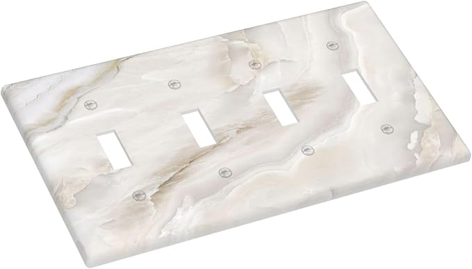 Abstract Luxury White Marble Texture Light Switch Covers Quad Toggle Electrical Faceplate 4 Gang Wall Plate Decorative Switch Plates Cover for Bathroom Kitchen Living Room Decor