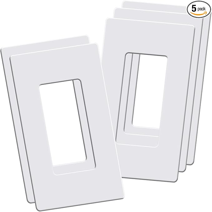 Screwless Decorator Wall Plates, 1-Gang Child Safe Outlet Covers, Standard Size 2.92" x 4.68" Unbreakable Thermoplastic Faceplate for Decor Receptacle Outlet Switch (5 Pack, Gloss White)