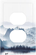 Outlet Covers Mountain Foggy Lake Boat Grey Blue Forest Birds 1 Gang Duplex Light Switch Cover Electrical Receptacle Faceplate Wall Plate Decorative Switch Plates for Bedroom living Room