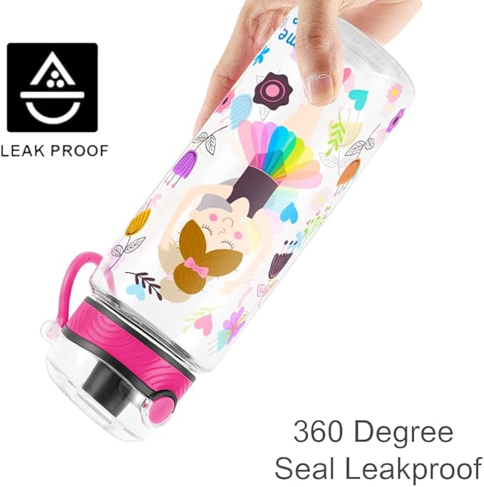 Home Tune Cute Water Bottle for School Kids Girls, BPA FREE Tritan & Leak Proof & Easy Clean & Carry Handle, 23oz/ 680ml (Dancing)