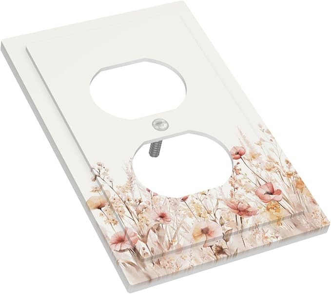 Outlet Covers Boho Floral Watercolor Flower Pattern 1 Gang Duplex Light Switch Cover Plate Decorative Switch Plate Covers Electrical Socket Cover for living Room Home Decor