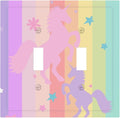 Cute Purple Pink Rainbow Unicorn 2 Gang Light Switch Cover Double Toggle Wall Plate Decorative Electrical Switchplate Covers Faceplate for Nursery Girls Boys Room Kids Room Decor