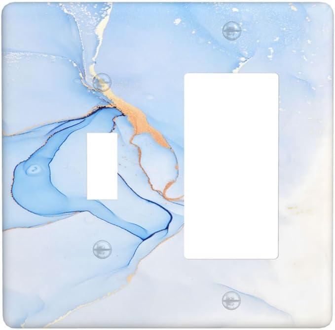Modern Art Blue Gold Marble Abstract Luxury Print Outlet Covers 1 Toggle 1 Rocker Combination Decorative Wall Plate Electrical Switch Plates Light Switch Cover Plate for Bathroom Living Room Decor