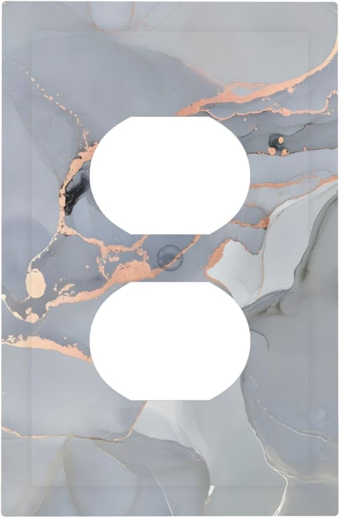 Gray And Gold Marble Abstract Luxury Print Outlet Covers 1 Gang Duplex Light Switch Cover Decorative Switch Plates Electrical Receptacle Faceplate Wall Plate for Bathroom Kitchen Bedroom Decor