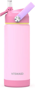 Kids Water Bottle with Straw,18 oz Boys Insulated Cups with Stainless Steel Leak Proof for School Boys Girls,Sport&Travel（Pink）