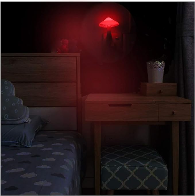 AUSAYE 3 Pack Sensor LED Night Lights Plug in Lamp Mushroom Light for Adults Kids NightLight Bedroom,Bathroom,Toilet,Hallway,Stairs,Kitchen,Basement Red