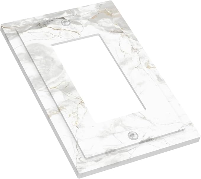 White Marbling Golden Stream Lines Print Decorative Outlet Covers 1 Gang Single Rocker Light Switch Cover Plate Wall Plates GFCI Faceplate for Bathroom Kitchen Decor