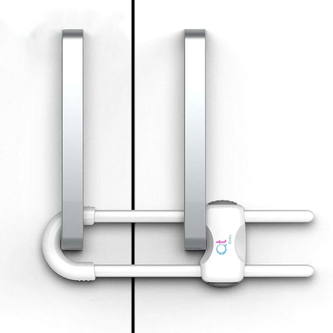 QT BABY Baby Proofing Cabinet Locks | Adjustable U Shaped Baby Safety Latches for Drawers, Fridge, Closet |Modern Baby Proofing Cabinet Lock with Extra Secure Lock Buttons (Pack of 4, White)